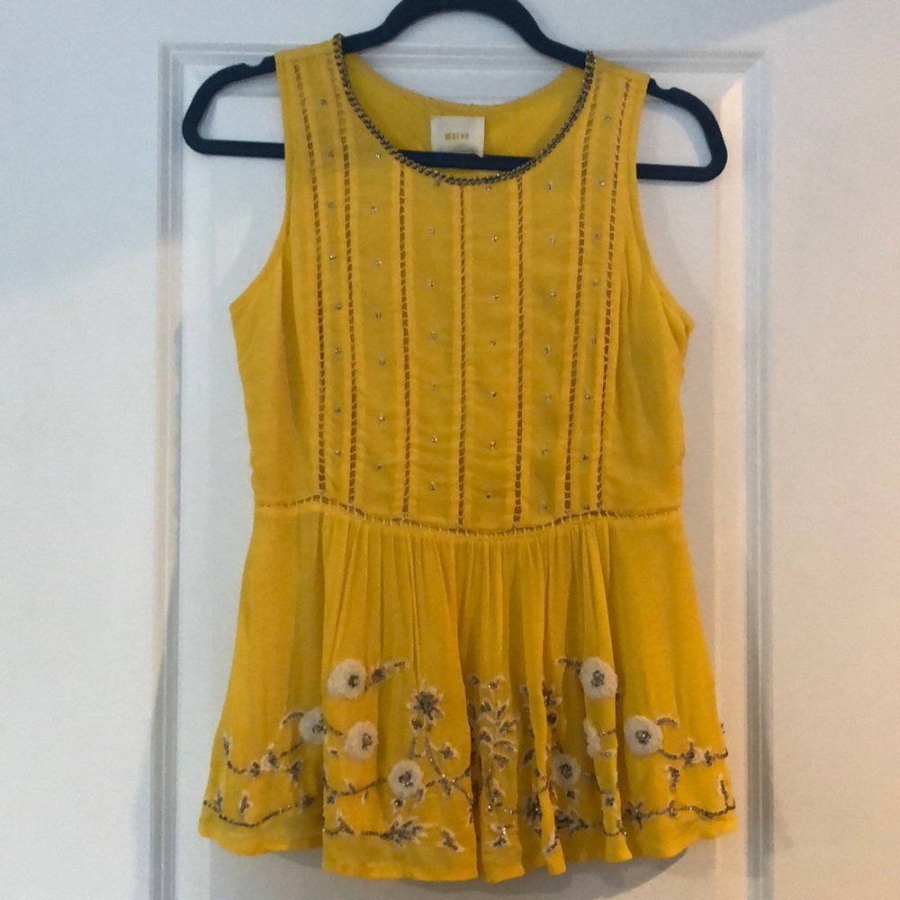 Anthropologie Maeve yellow beaded top
